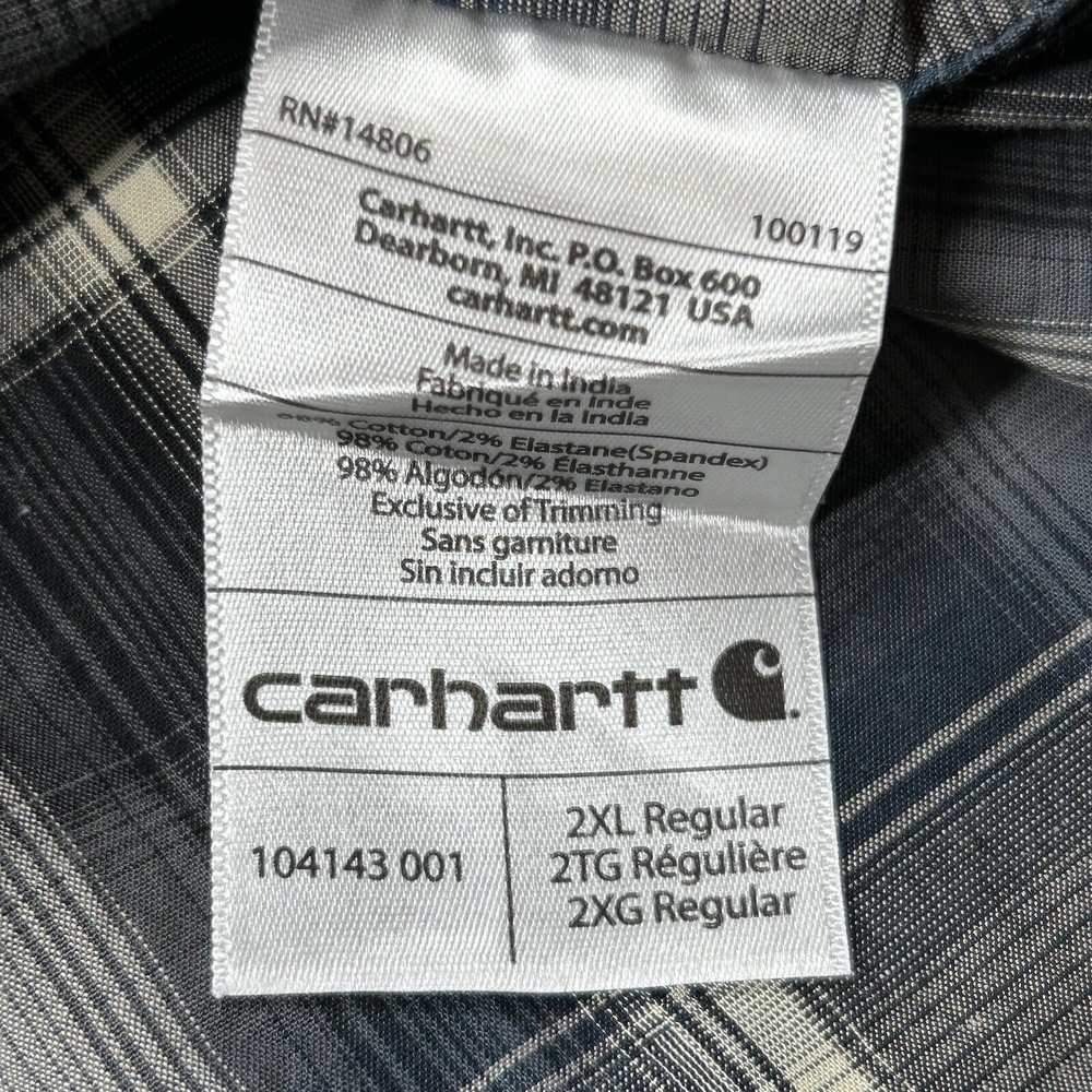Carhartt Pearl Snap Shirt Mens 2XL XXL Blue Plaid Relaxed Fit Western Work EUC - Picture 9 of 14